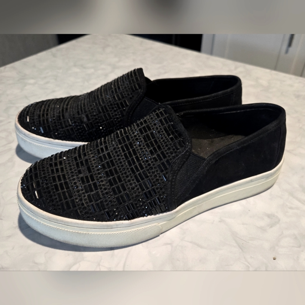 Gianni Bini Black Sparkly Suede Slip On Flats Womens Size 7